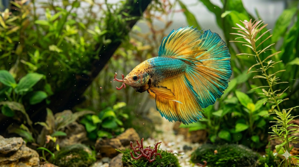peixe betta se alimentando