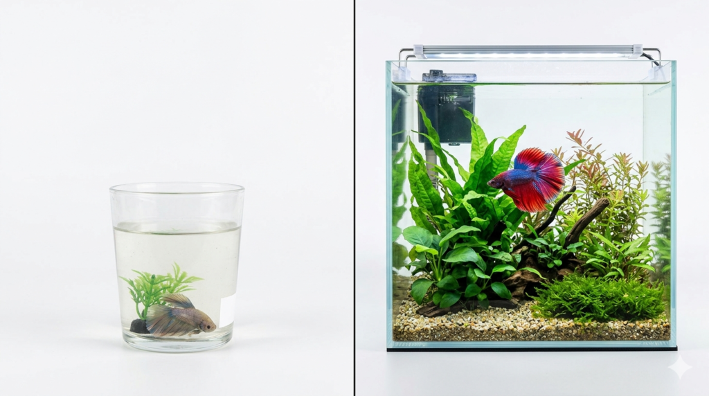 comparação entre ração específica para betta e ração genérica de tropical lado a lado