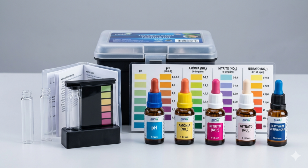 kit de testes de água para monitorar a ciclagem do aquário