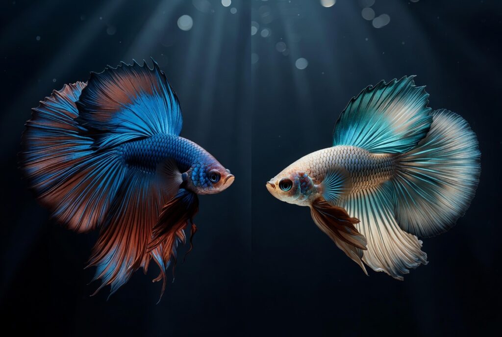 : diferença entre nadadeiras do betta macho e da betta fêmea