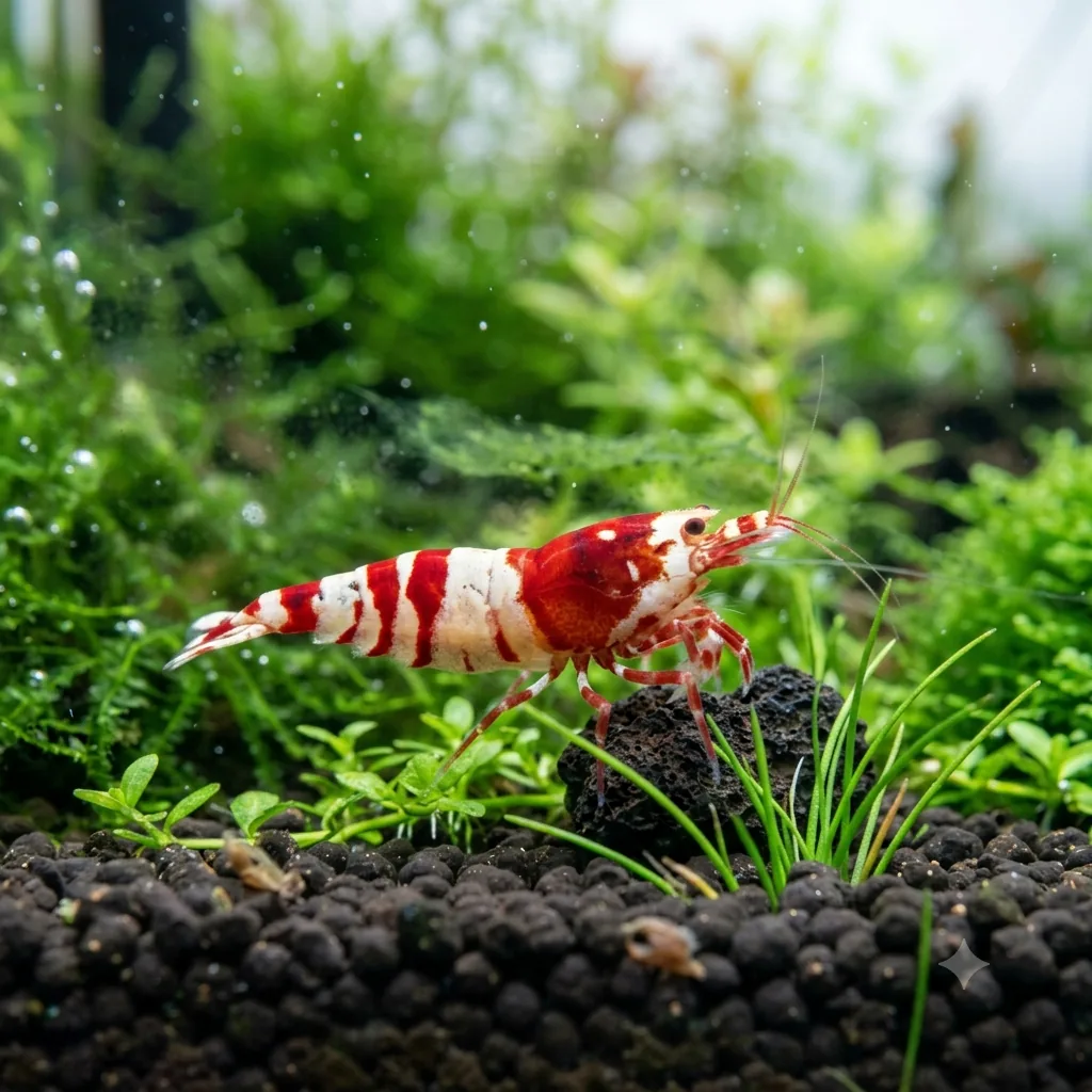 camarao crystal red caridina listrado de vermelho e branco