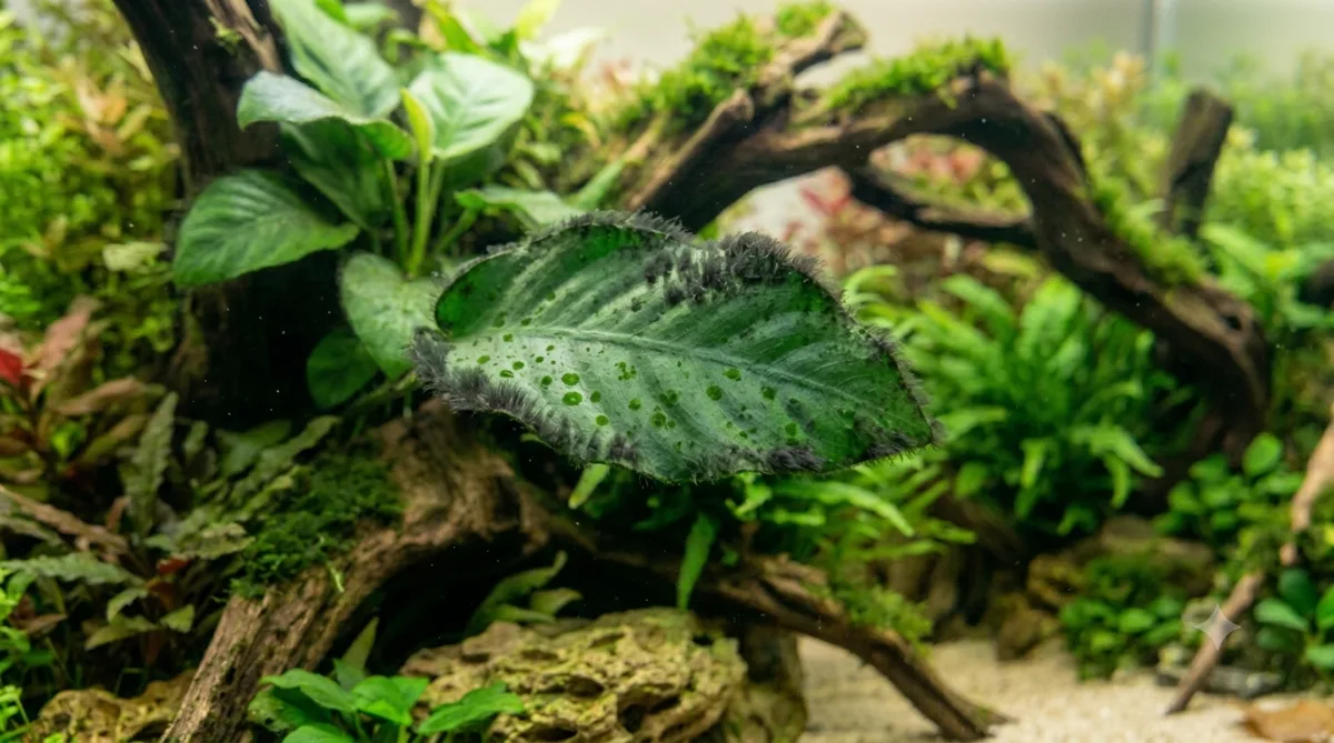 diferentes tipos de algas no aquário plantado