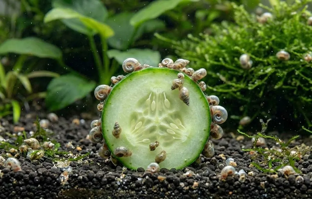 armadilha caseira com pepino para capturar caramujo praga no aquário