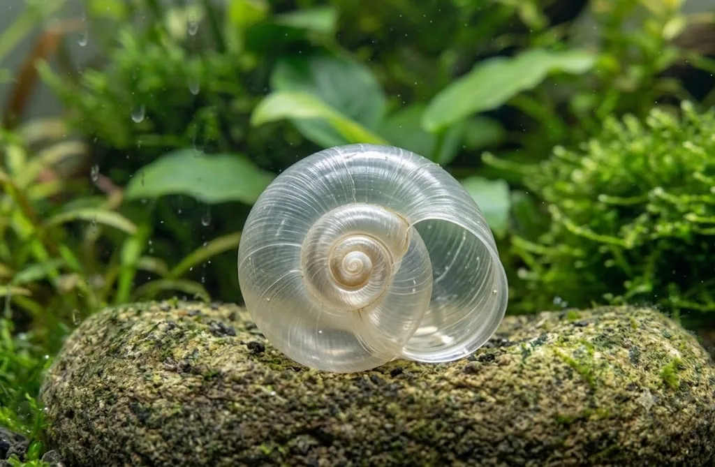 concha de caramujo de aquário vazia e aberta, sinal de que ele morreu