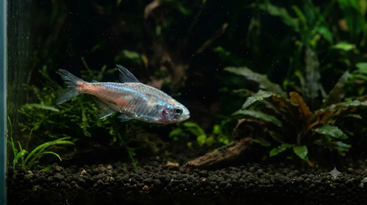 tetra neon com perda de cor e corpo magro, sinal de doença do neon