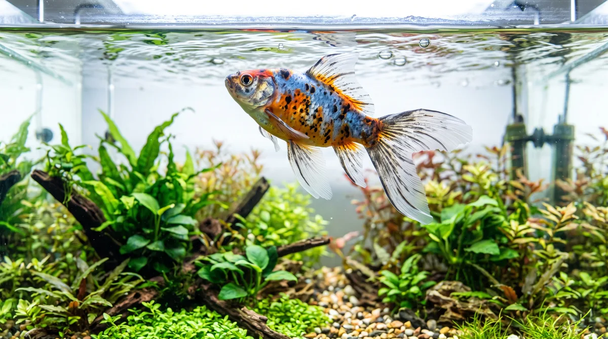 tipos de kinguio: shubunkin com padrão calico azul e laranja