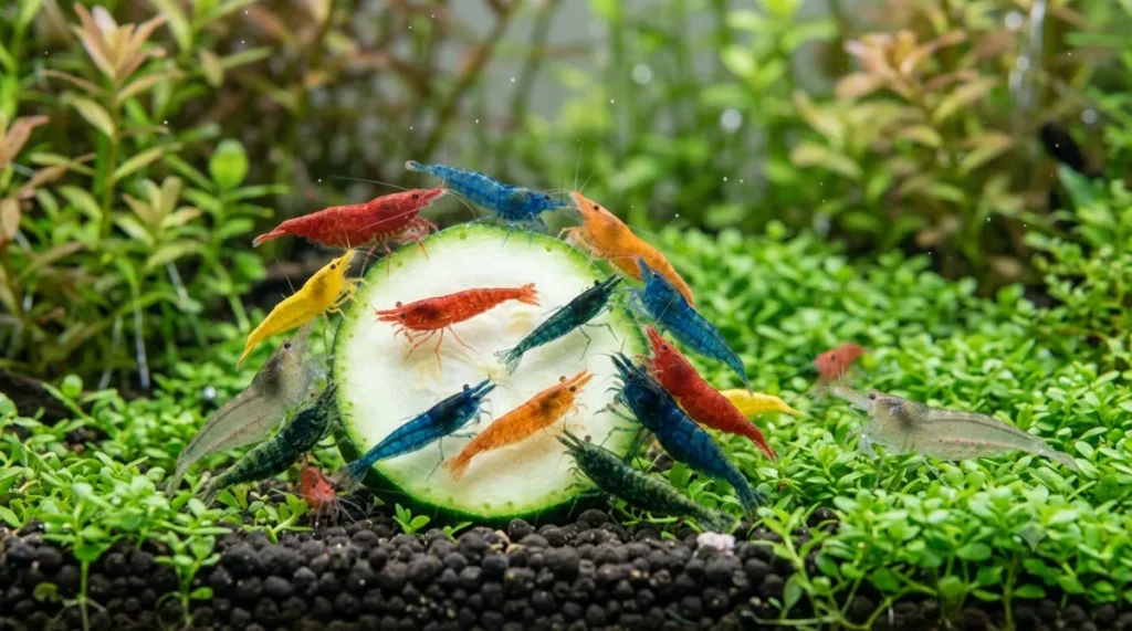 o que camarao de aquario come abobrinha varios camaroes coloridos