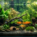 aquário comunitário plantado com molinésias e outros peixes compatíveis