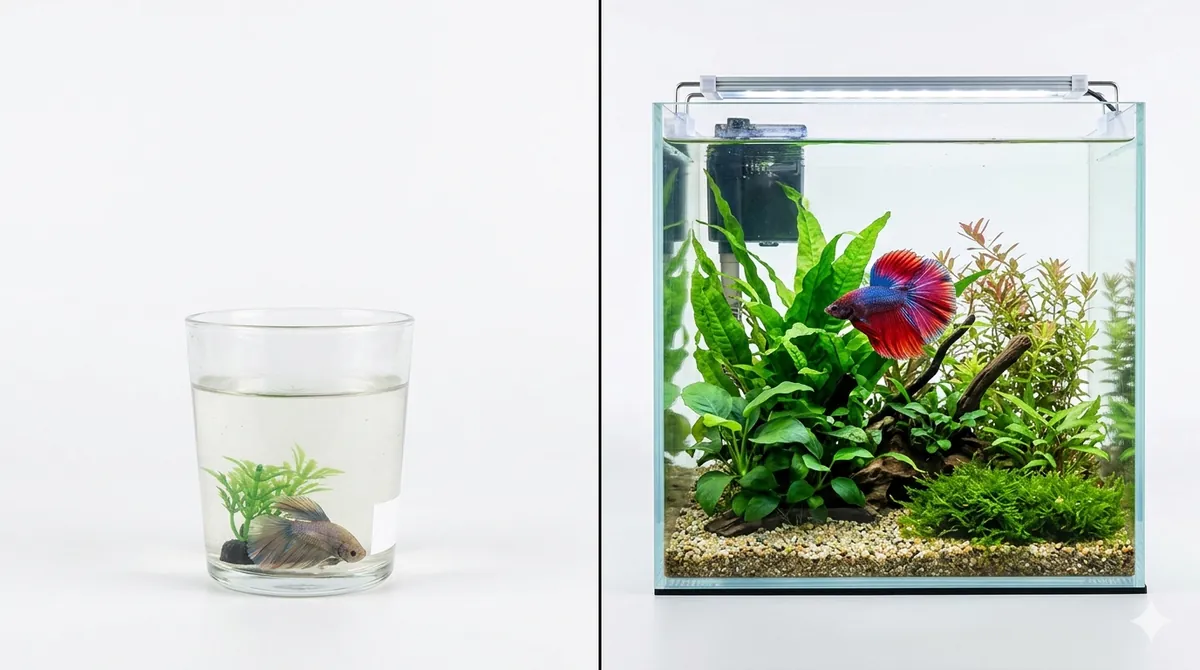comparação entre ração específica para betta e ração genérica de tropical lado a lado