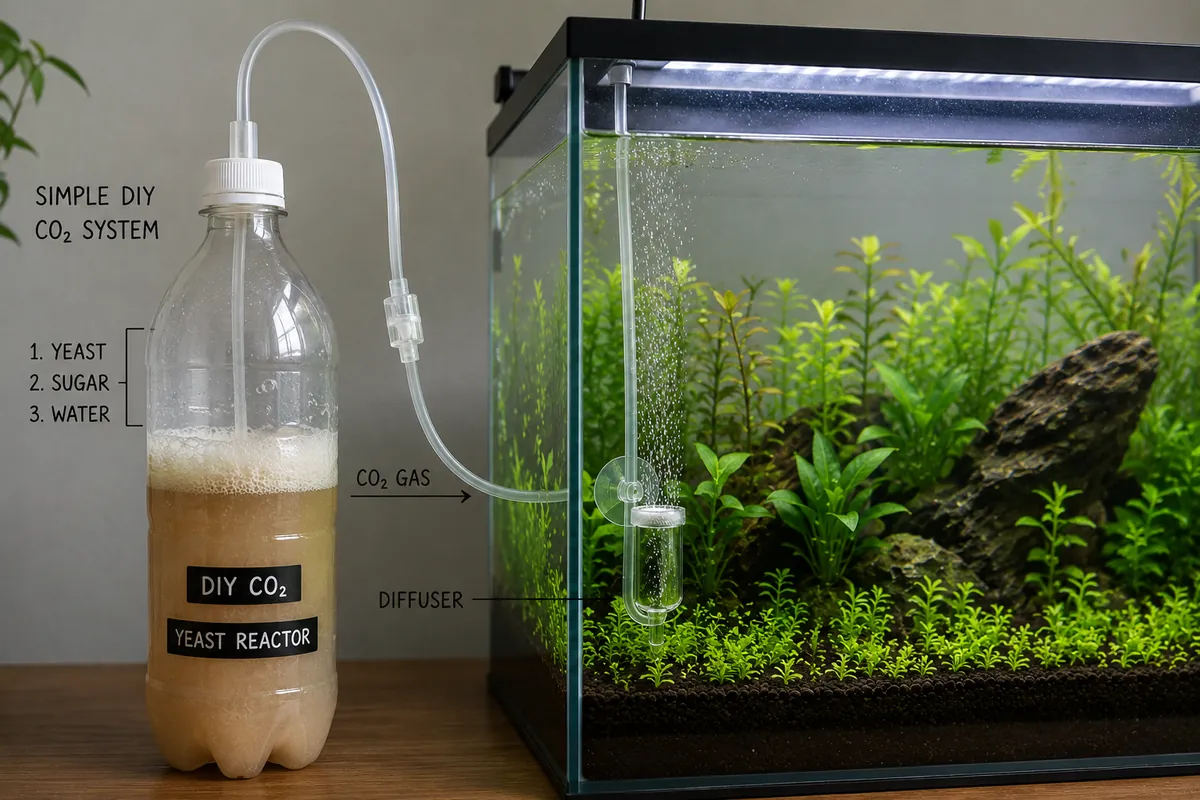 sistema de CO2 caseiro feito com garrafa plástica e mangueira ligada a um difusor